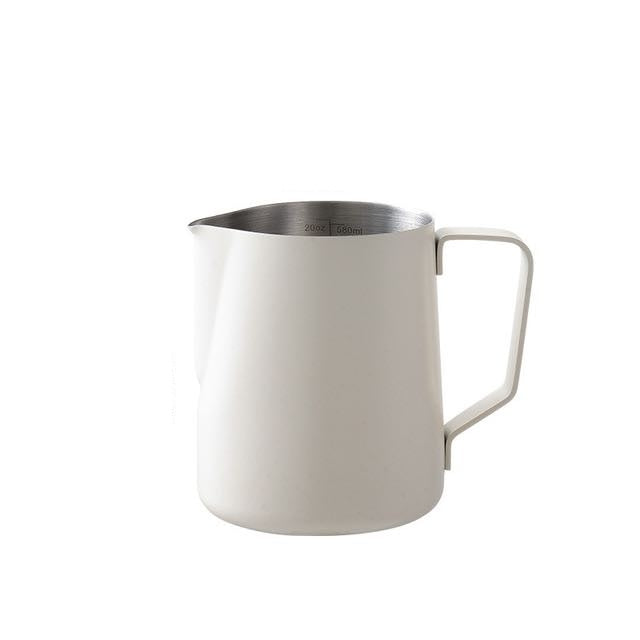 White Stainless Steel Milk Pitcher - Narrow Spout